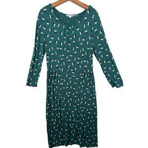 Boden Dress Sz 12R Green Butterfly Print Long-Slv Stretch Knit Modern BizCasual